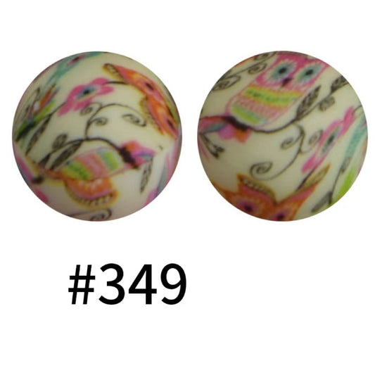 Colorful Owl Flowers Printed Silicone Beads Number 349