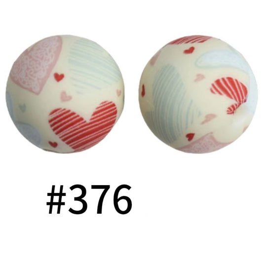 Colorful Lined Hearts Printed Silicone Beads Number 376