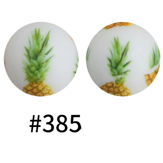 Pineapple Printed Silicone Beads Number 385