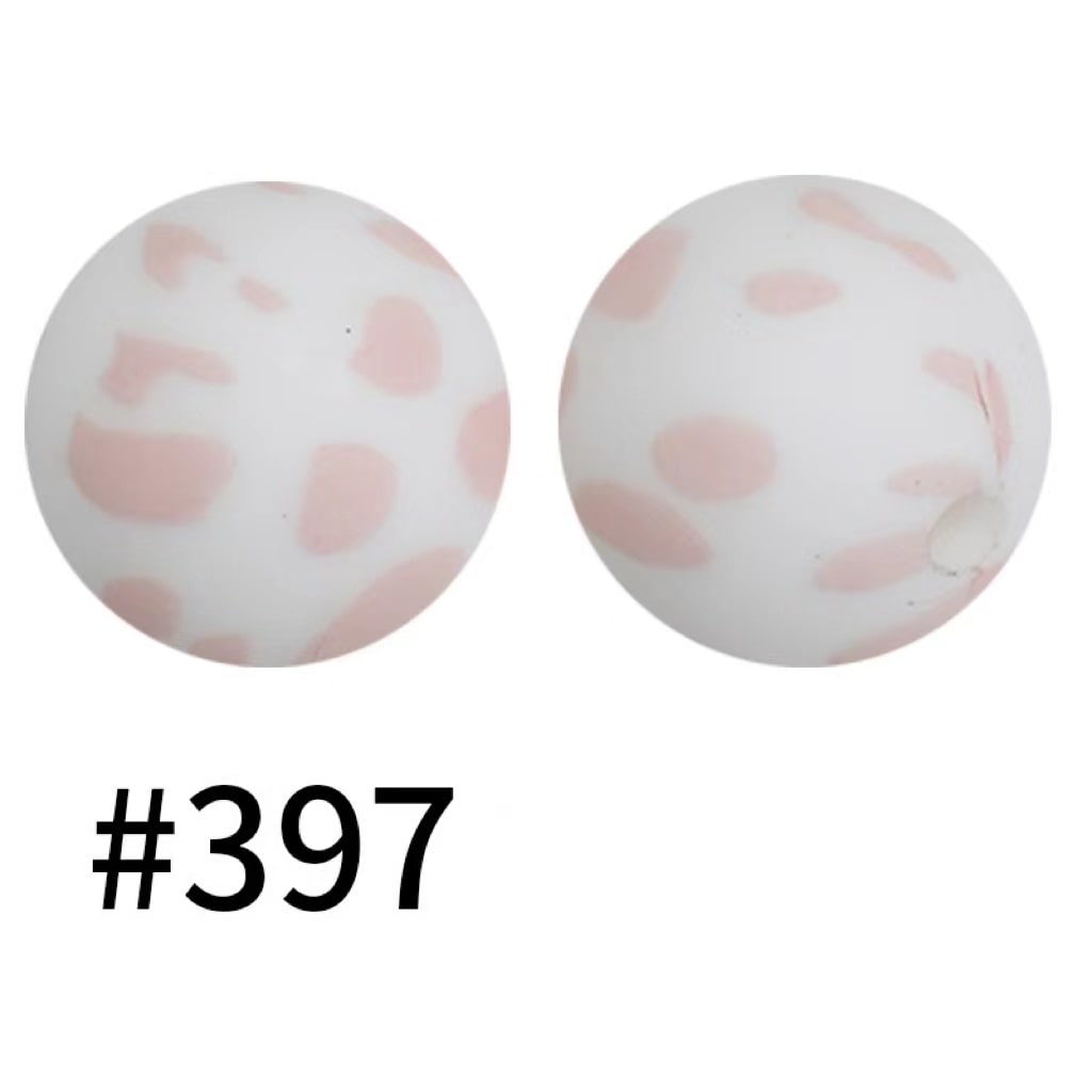 Pink Dots on White Printed Silicone Beads Number 397