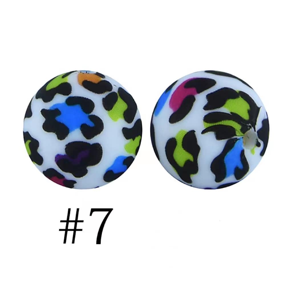 Colorful Jaguar Printed Silicone Beads Number 7